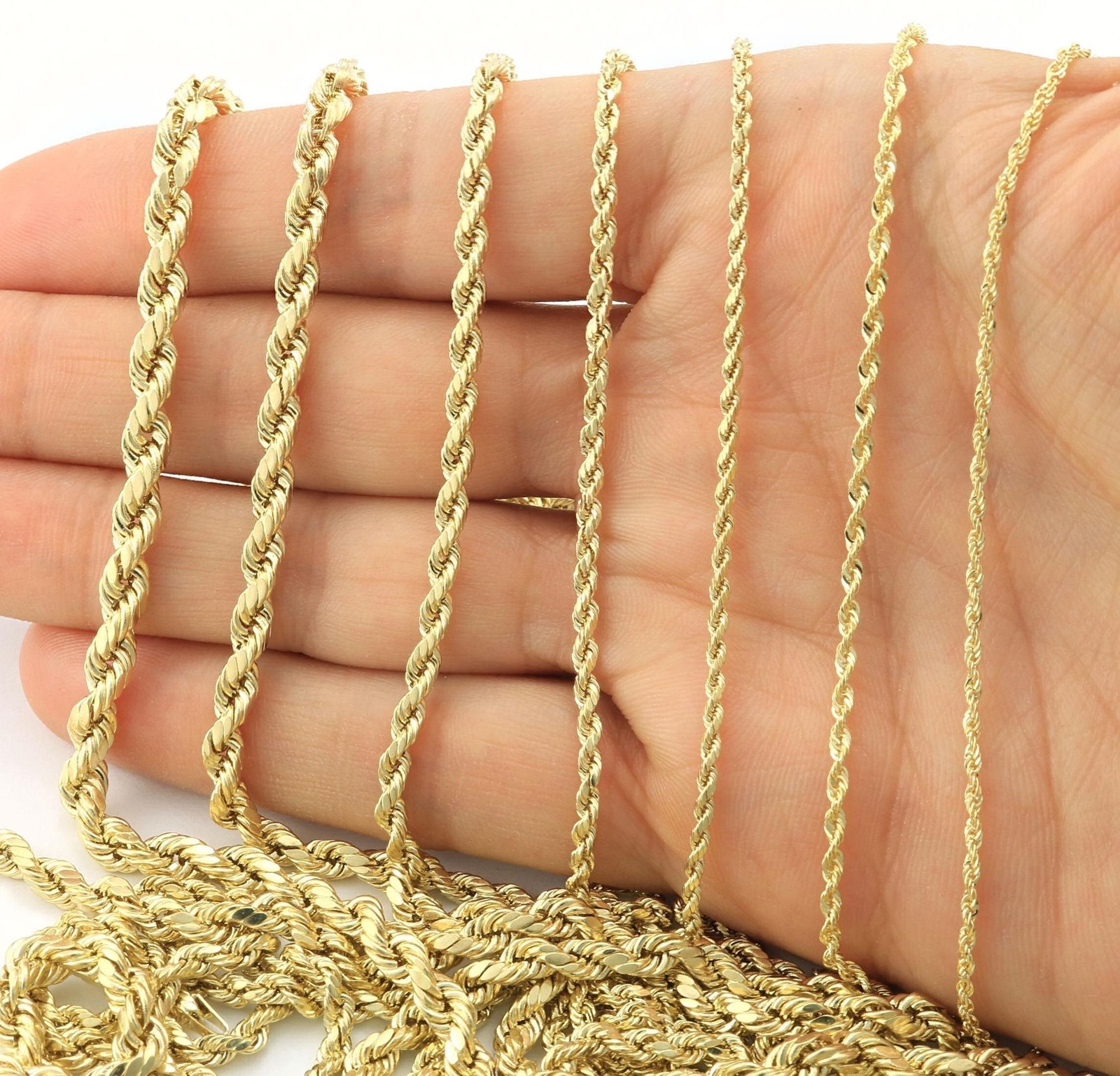14K Yellow Gold 1mm-5mm D/C Rope Chain Link Necklace Bracelet Mens Women 7″- 30″