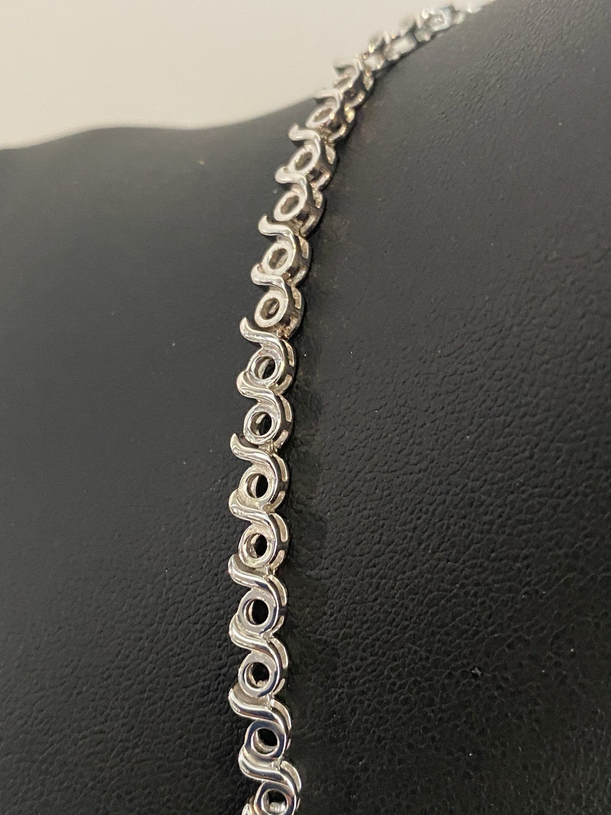 925 Sterling Silver Lab Created Blue & White Sapphire Tennis Necklace Signed EMA