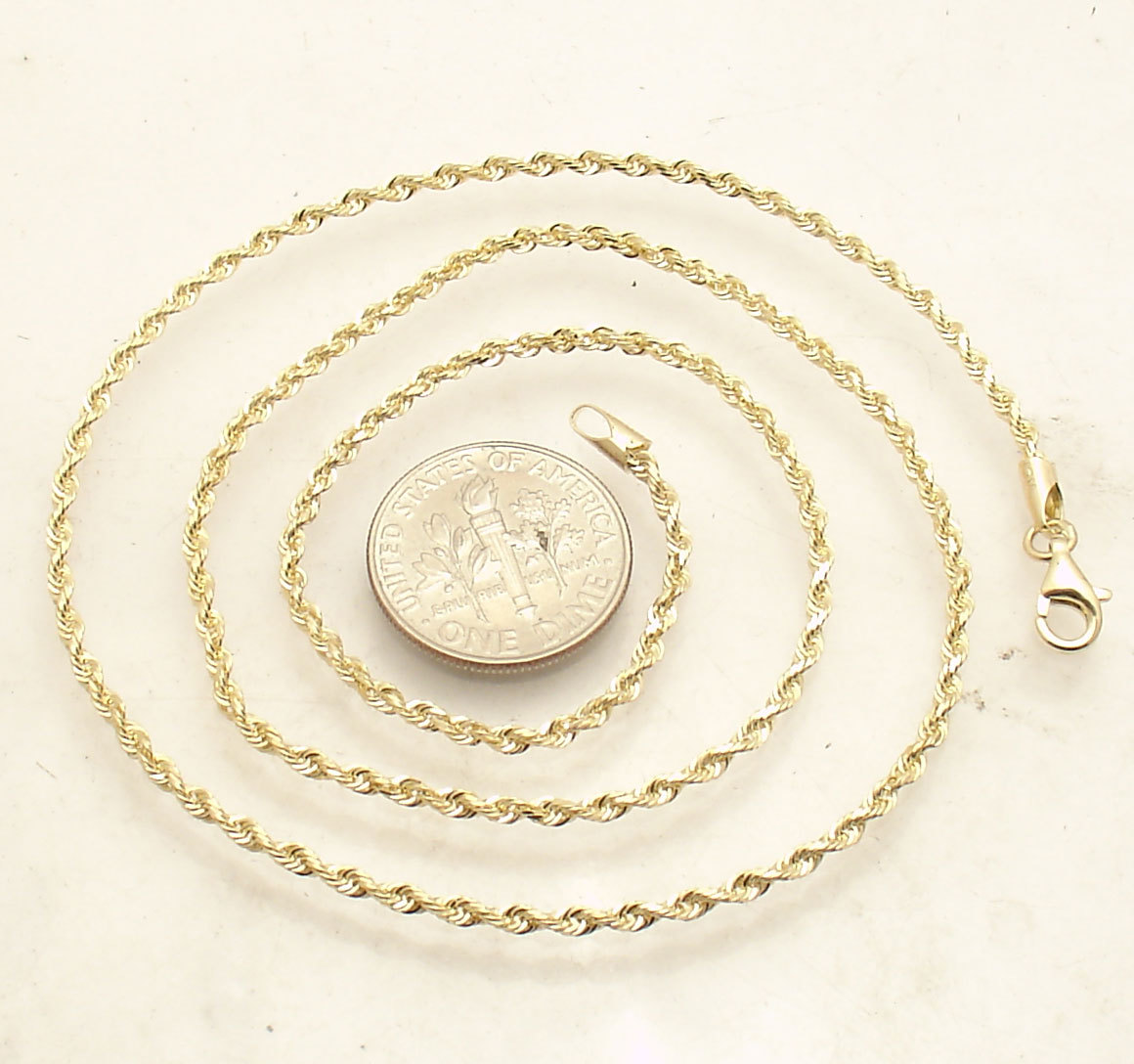 2mm Solid Sparkle Glitter Diamond Cut Rope Chain Necklace Real 10K Yellow Gold