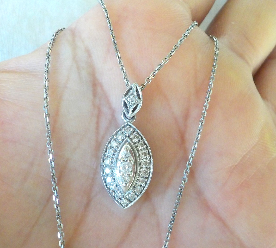 14K White Gold Teardrop Cluster Diamond Necklace – 3.57 gms, 16 in, 0.26 ctw