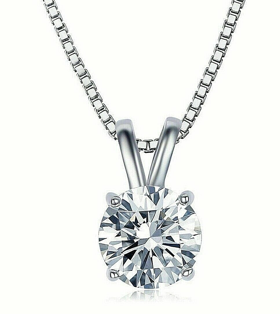 2Ct Round Brilliant Cut Moissanite 14K White Gold Solitaire Pendant 18″ Necklace