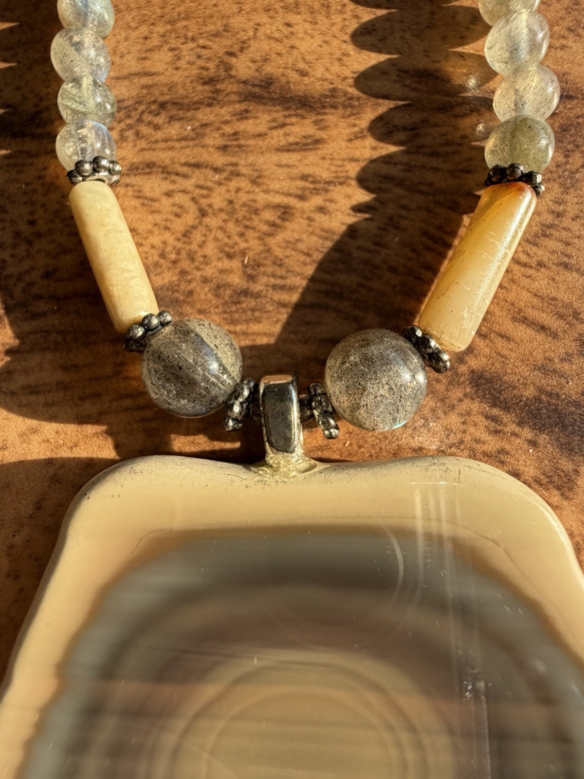 Vintage Southwest Sterling Silver Quartz Jasper Beaded Necklace With Pendant 925