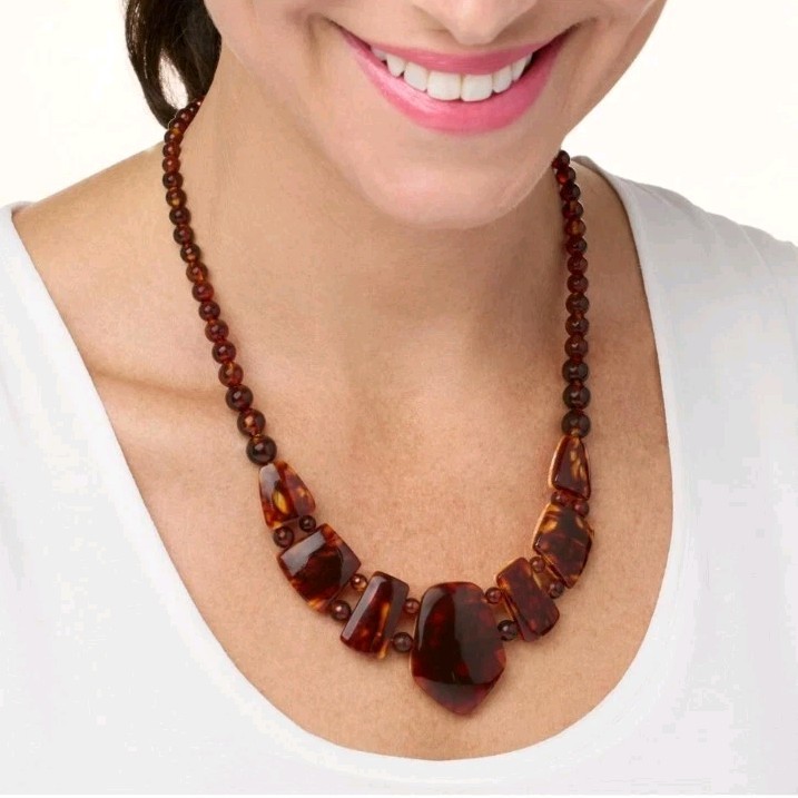 Jay King Sterling Silver Reversible Brown Amber & Orange Spiny Oyster Necklace