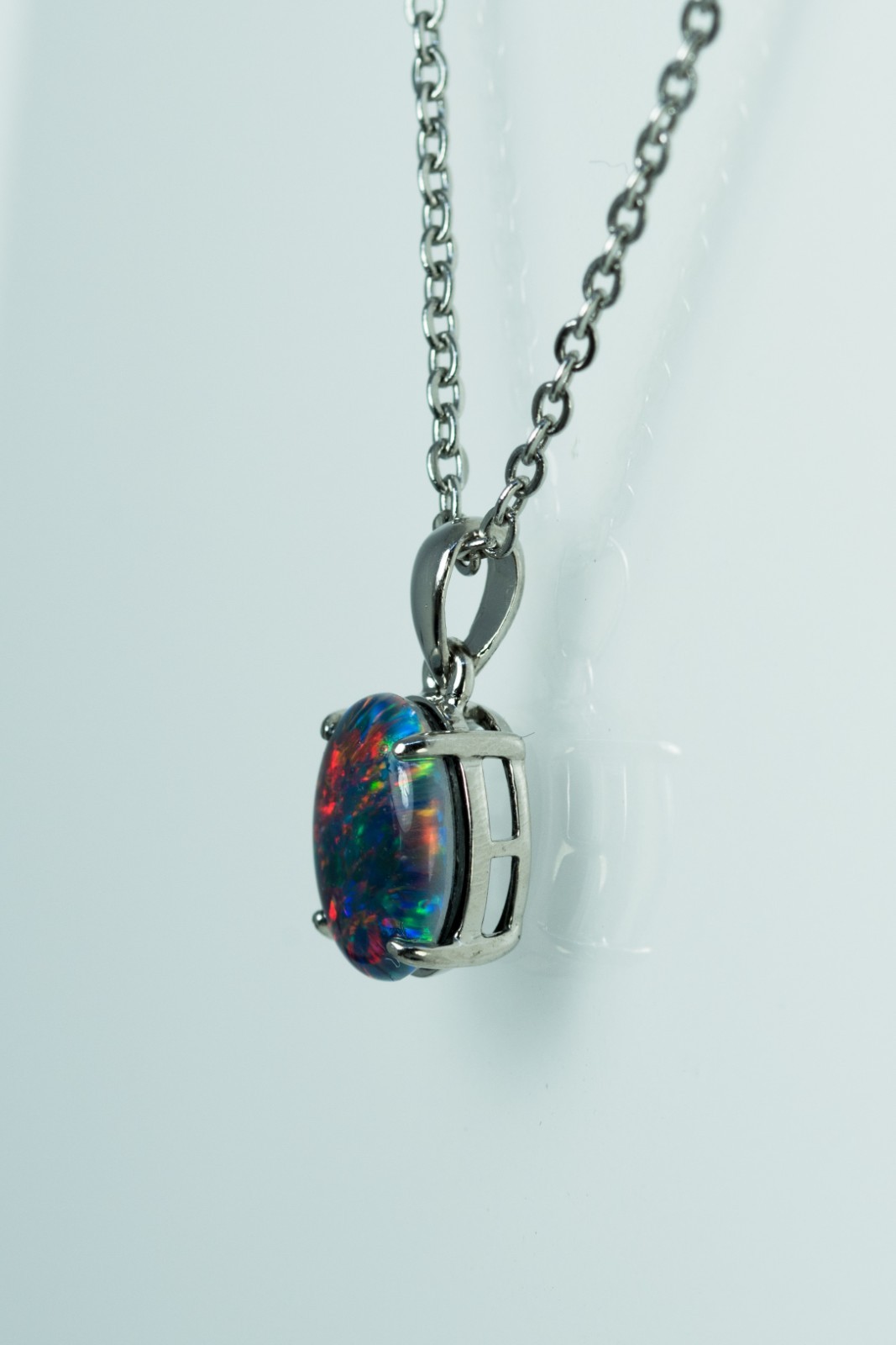 Simple Pinfire Australian Triplet Opal Necklace Pendant White Gold Plated Silver
