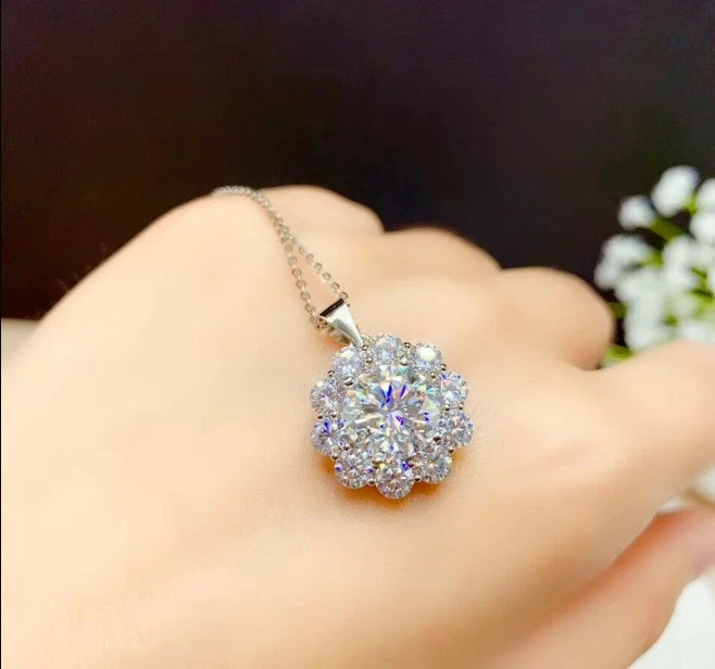 Beautiful 2Ct Round Cut Diamond Halo Pendant 14K White Gold Finish Free Chain