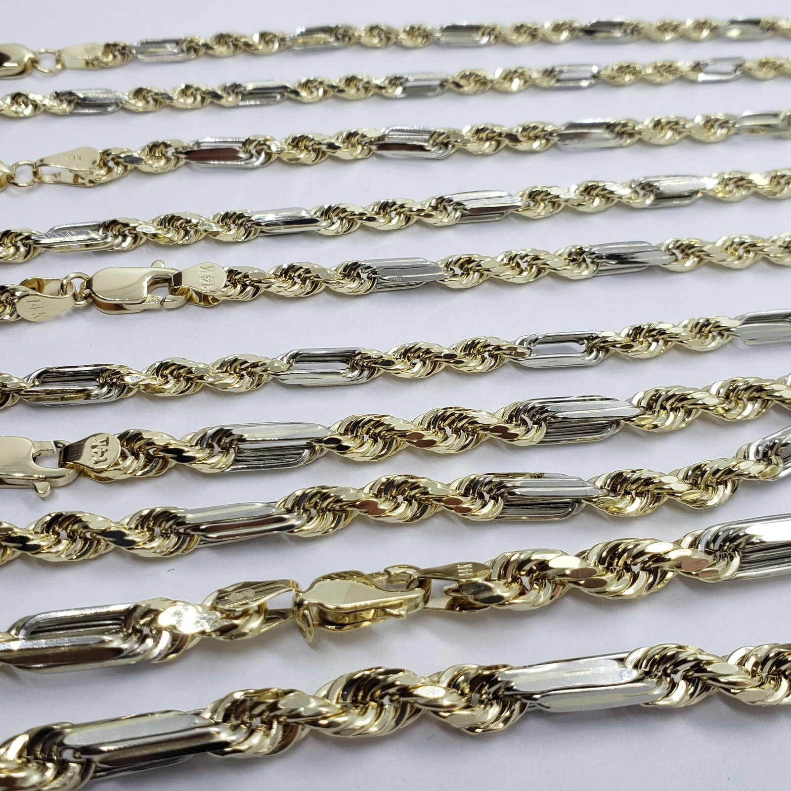 Authentic 14k Gold Two Tone Figarope Chain Necklace or bracelet 3mm-6mm 7″-30″