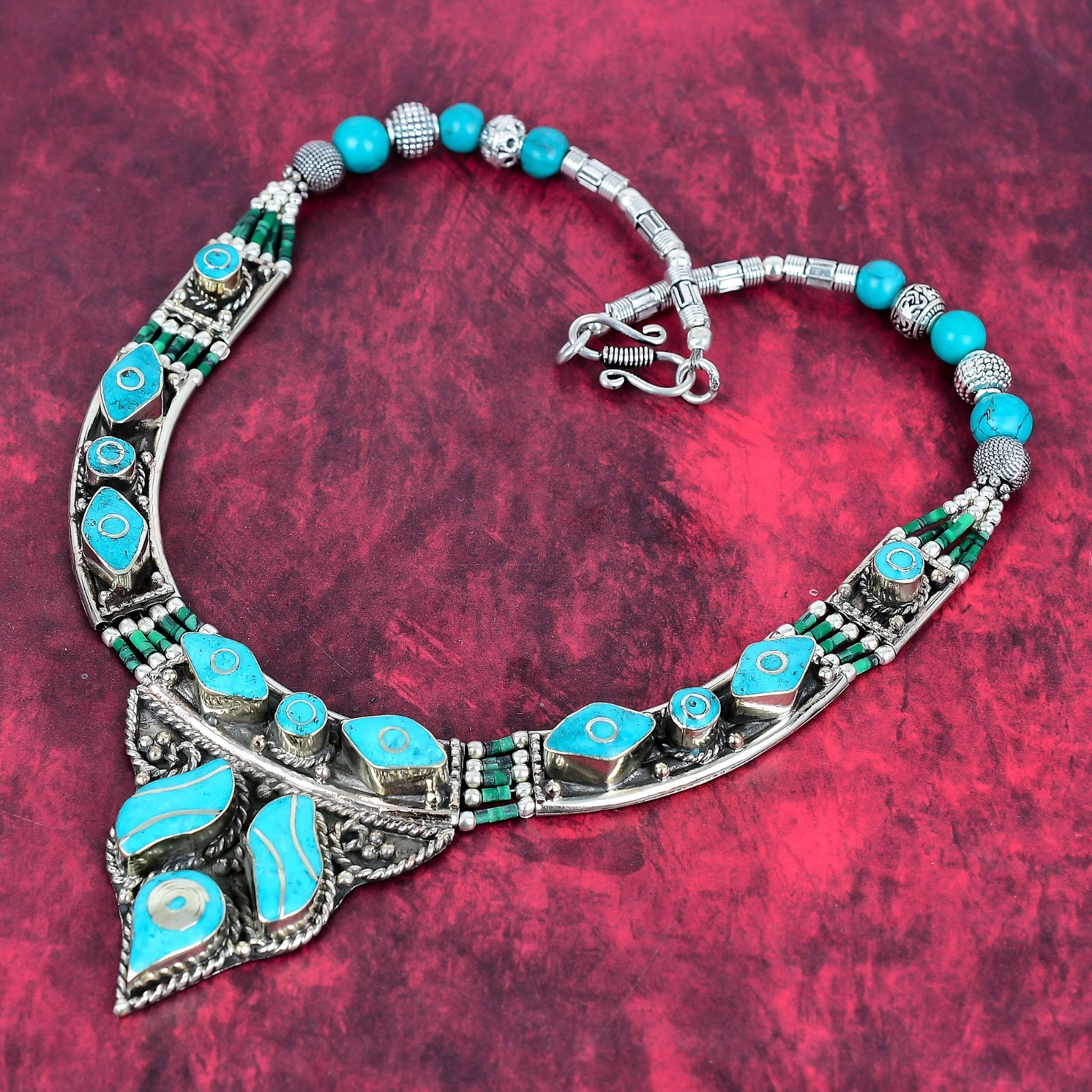 Blue Turquoise Gemstone Handmade 925 Sterling Silver Jewelry Nepali Necklace