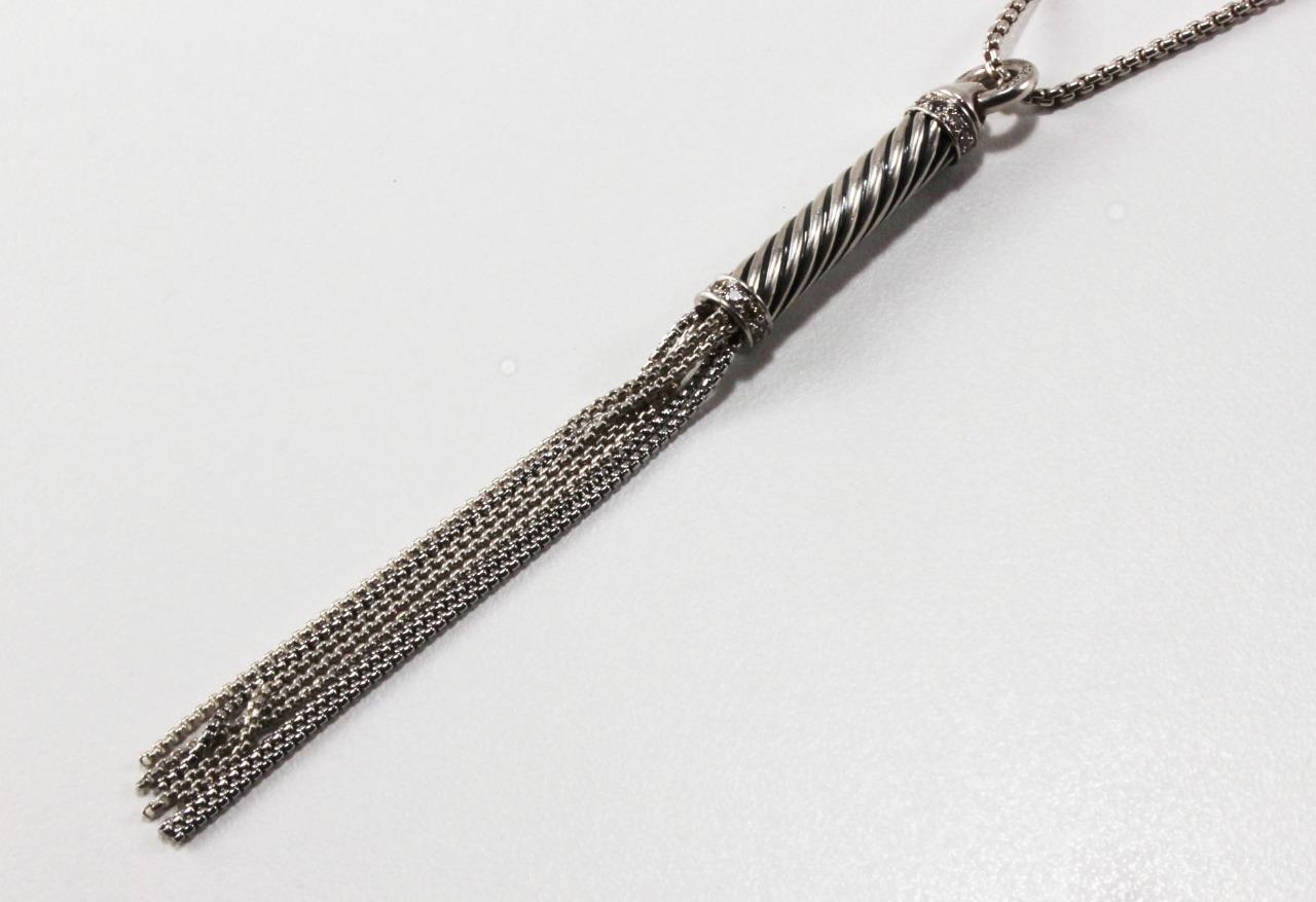 DAVID YURMAN 925 STERLING SILVER WITH DIAMOND FRINGE TASSEL 32-IN CHAIN NECKLACE