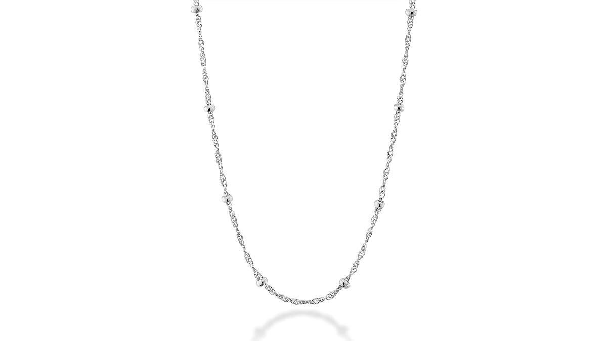925 Sterling Silver 1MM Diamond Cut Singapore Beaded Chain Necklace 20″ Inch