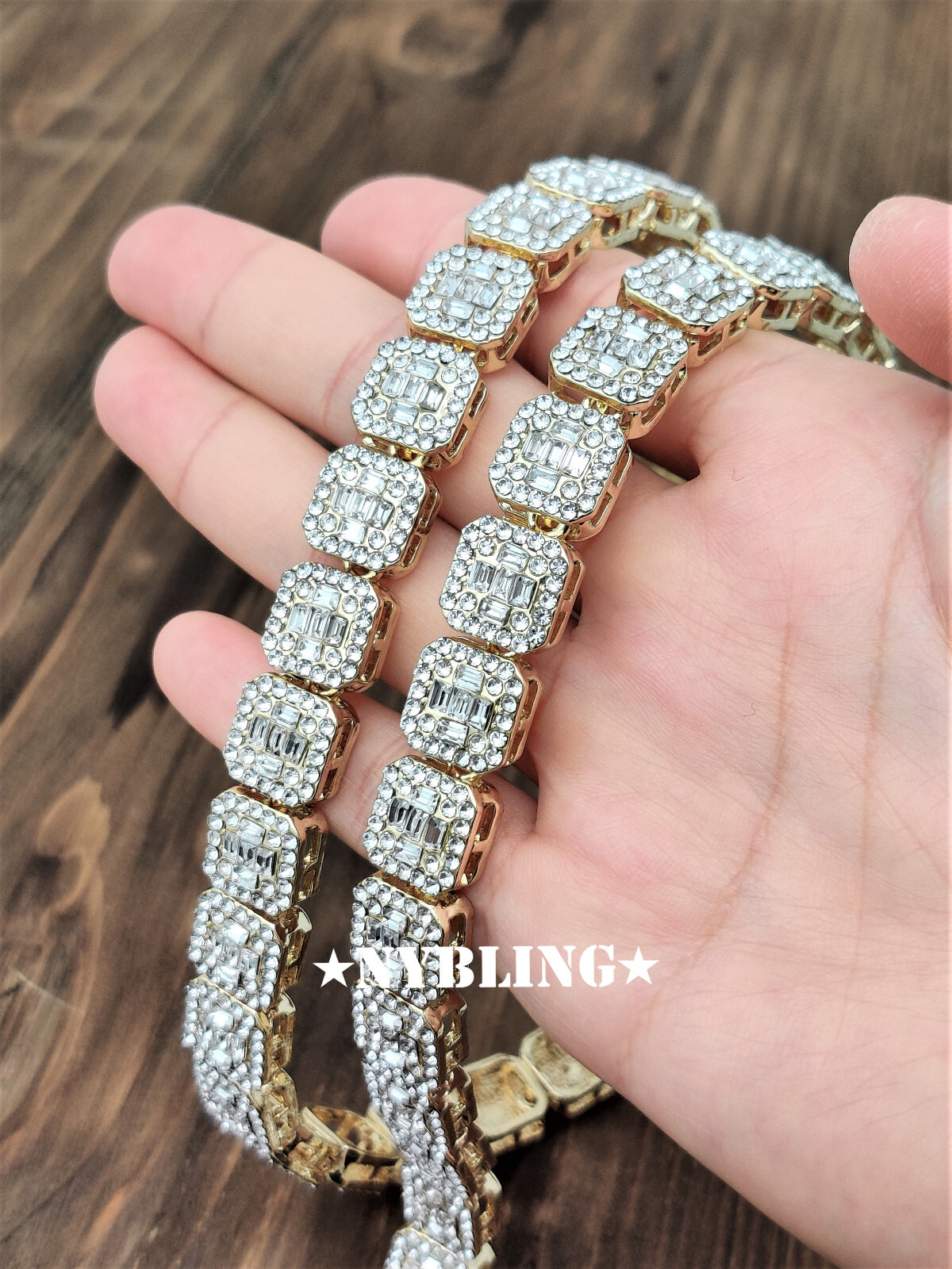 Solid 10K Gold Baguette Moissanite Tennis Choker 18/20In Hip Hop Necklace