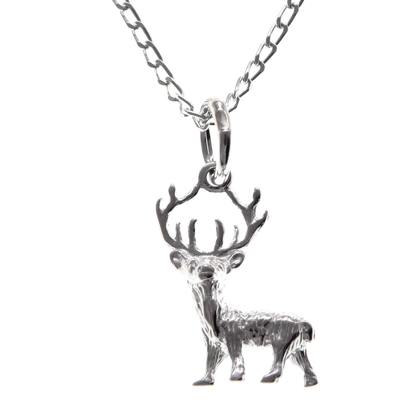 Sterling Silver Stag Deer Reindeer Pendant with 18″ Silver Chain & Box