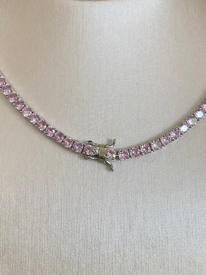 20CTW Round Cut Lab Created Pink Diamond Tennis Necklace 14k White Gold Plated