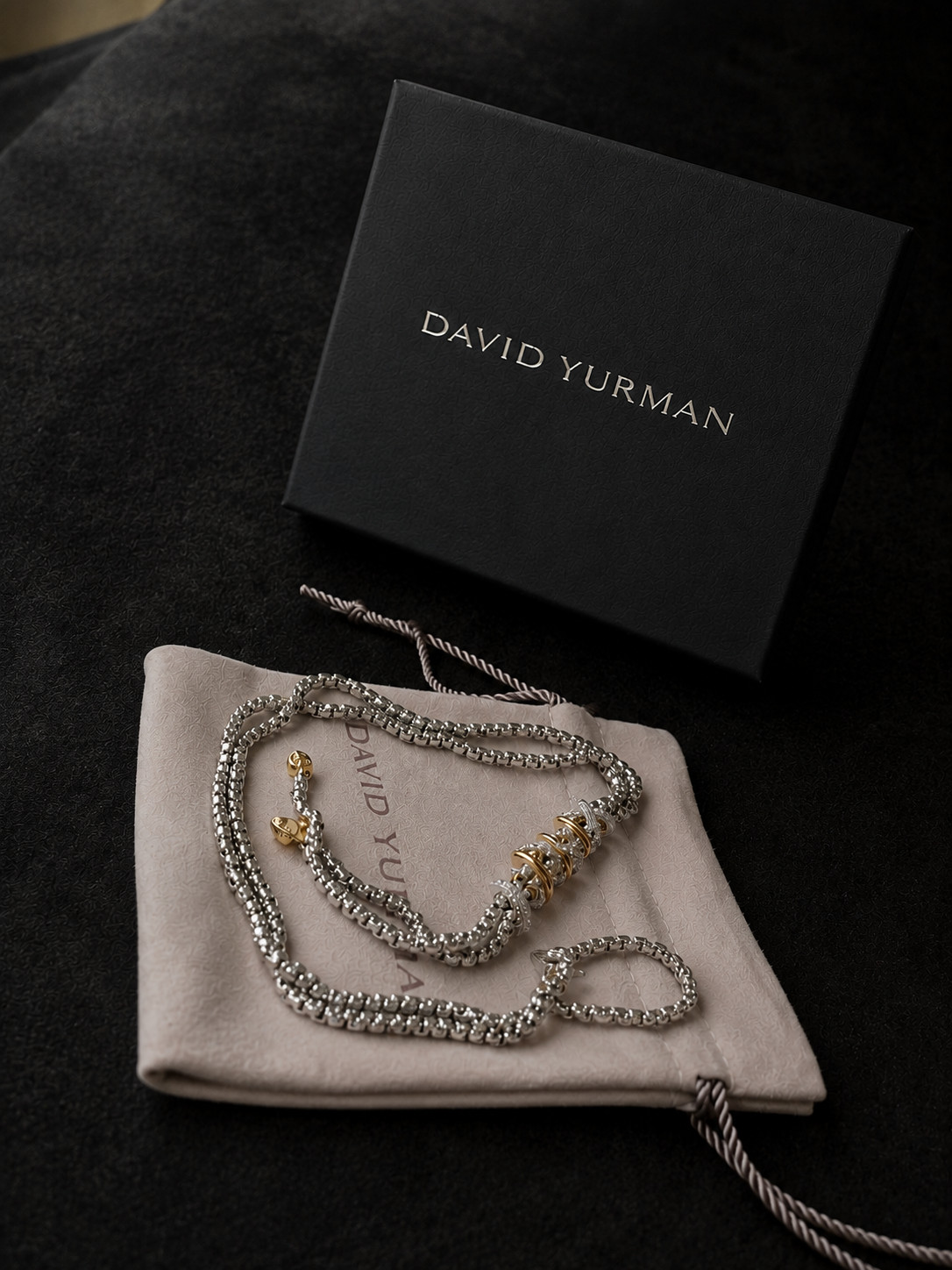 David Yurman Crossover Diamond Necklace 925 Silver 18K Gold Two Tone 19.6IN