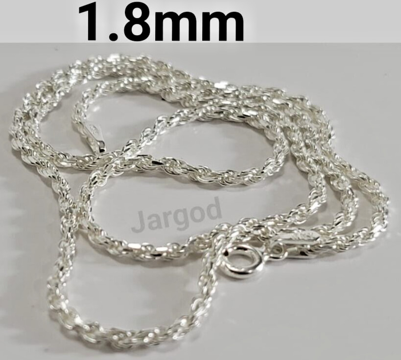 Real Solid 925 Sterling Silver Diamond Cut Rope Chain Necklace Italy Jargod