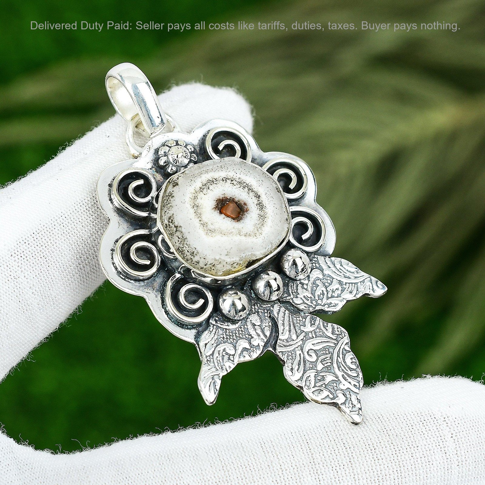 Oval White Solar Quartz Stone 925 Silver Handcrafted Anniversary Pendant Jewelry