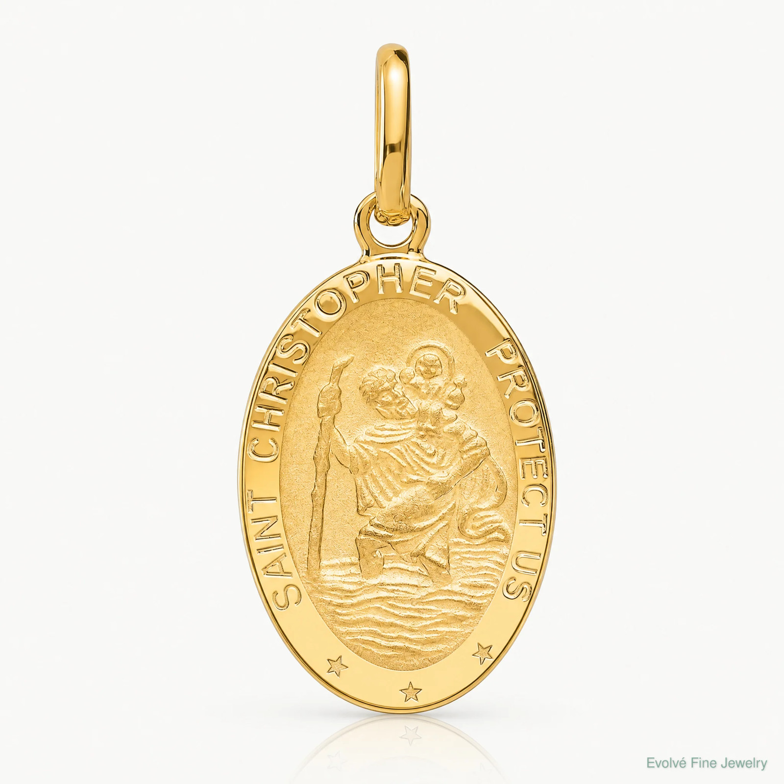 14K Yellow Gold Polished And Satin Oval St. Christopher Pendant