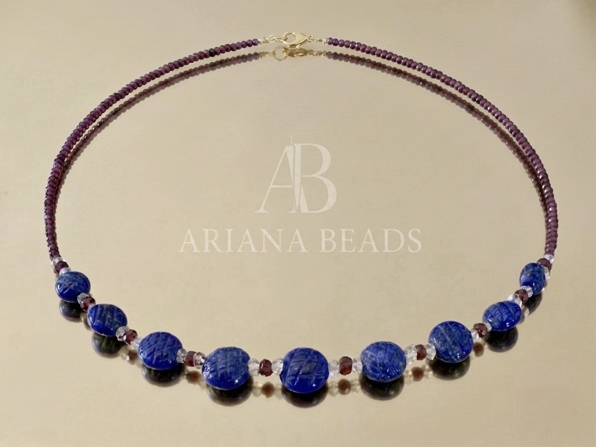 Ariana Beads Lapis Lazuli Garnet Necklace Copper Gold Plated Natural Stone