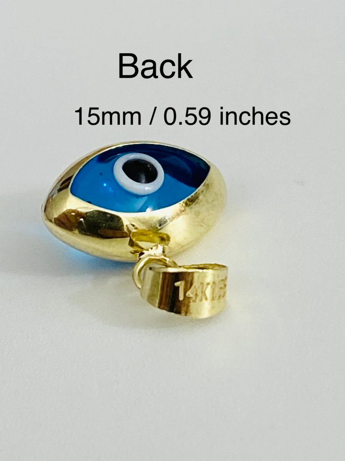 14k Solid gold 15mm / 0.59″ blue murano glass evil eye pendant, 14k gold – PT452