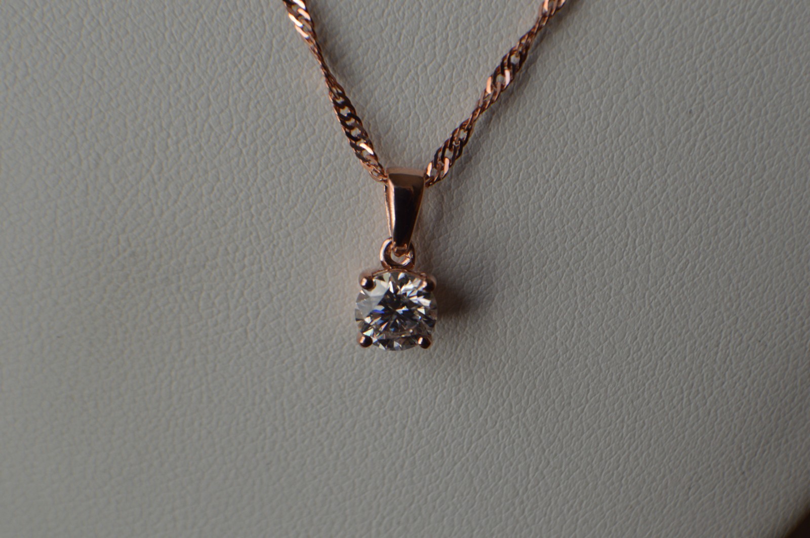 0.75ct Moissanite Pendant w/ adjustable 24″ Chain 14K RG Plated Over Fine Silver