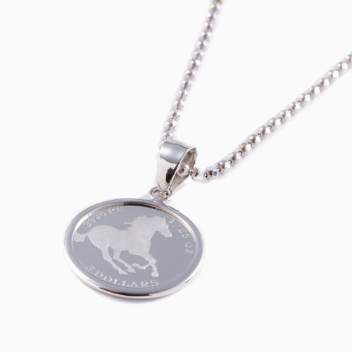Pt999 Solid Platinum 1/25oz Tuvalu Horse Coin Pendant SV925 Cut Ball Chain 19.5″