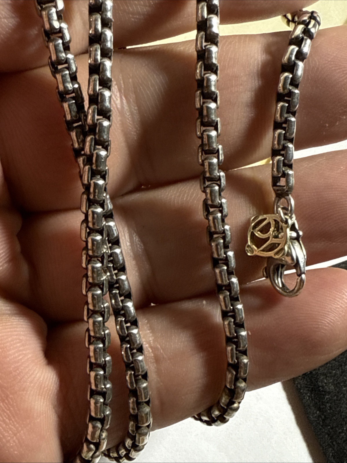 David Yurman Box Chain Necklace 33” 3mm Sterling 14k Hang Tag 50.2gr Vintage