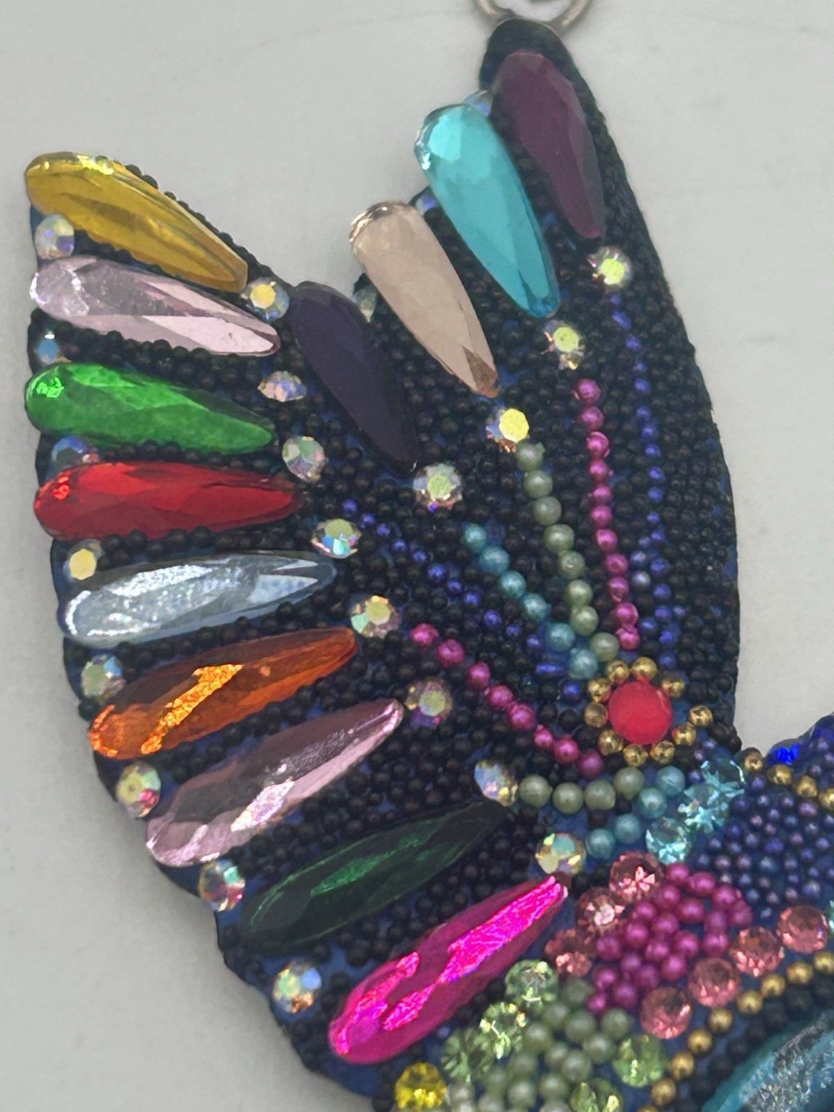 Mexico Sterling Silver Beaded Multi Colored Rhinestone Hummingbird Pendant 925