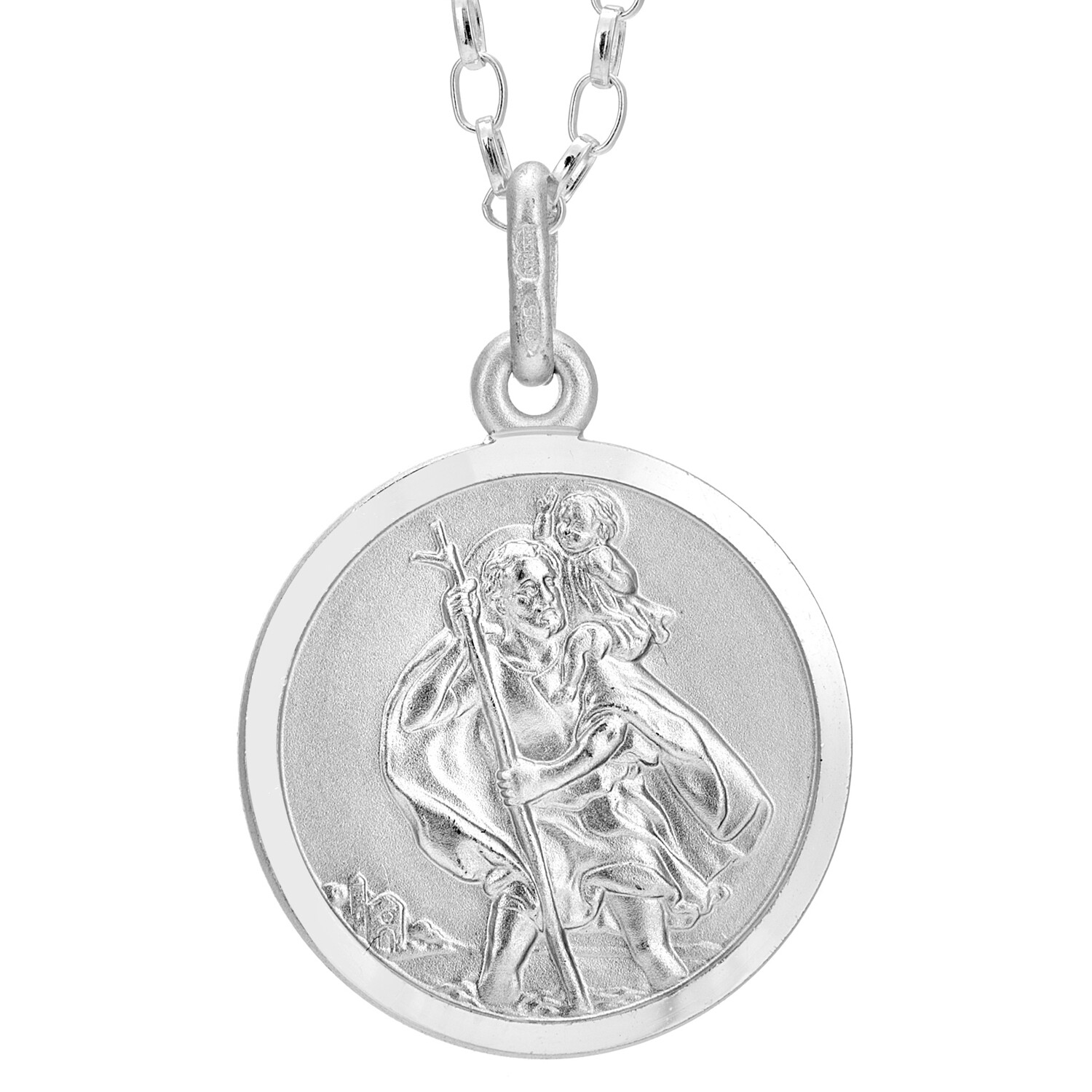 Sterling silver St Christopher pendant necklace with 18 inch chain and gift box