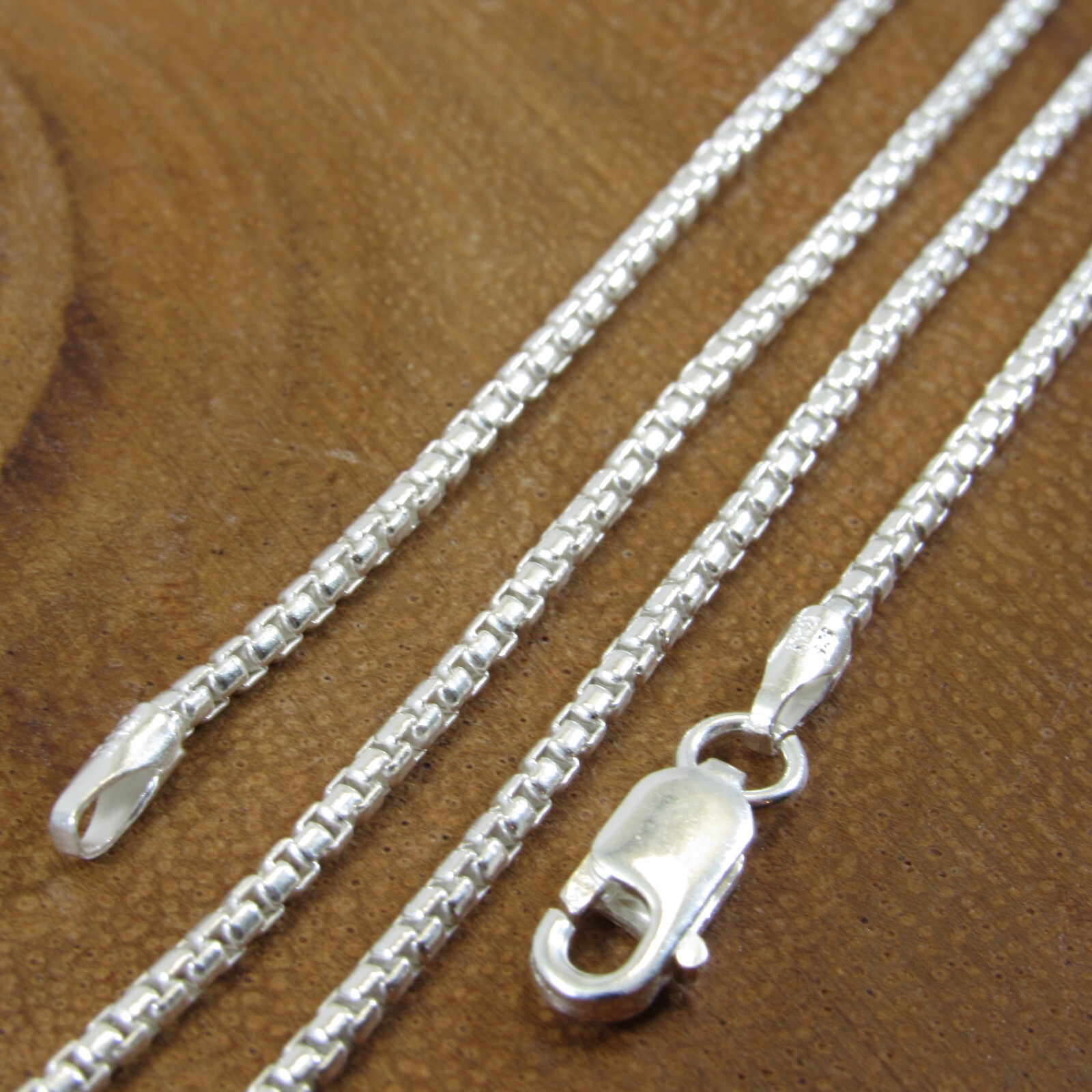 1.5MM Solid 925 Sterling Silver Italian Unisex Round Box Chain Rounded Necklace