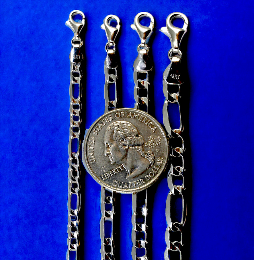 14K White Gold SOLID Figaro Necklace Bracelet Chain Real Gold 2mm-6mm 7″-30″