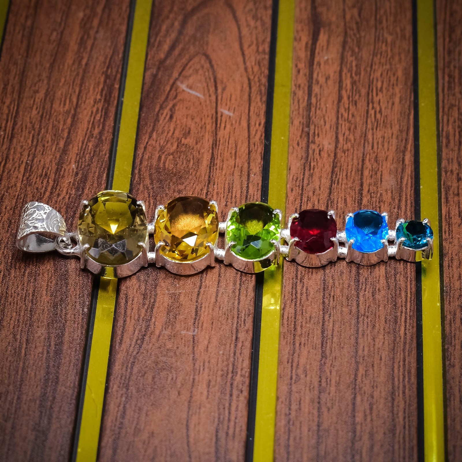 Multi Color Gemstone Pendant 925 Sterling Silver Jewelry For Women Pendant