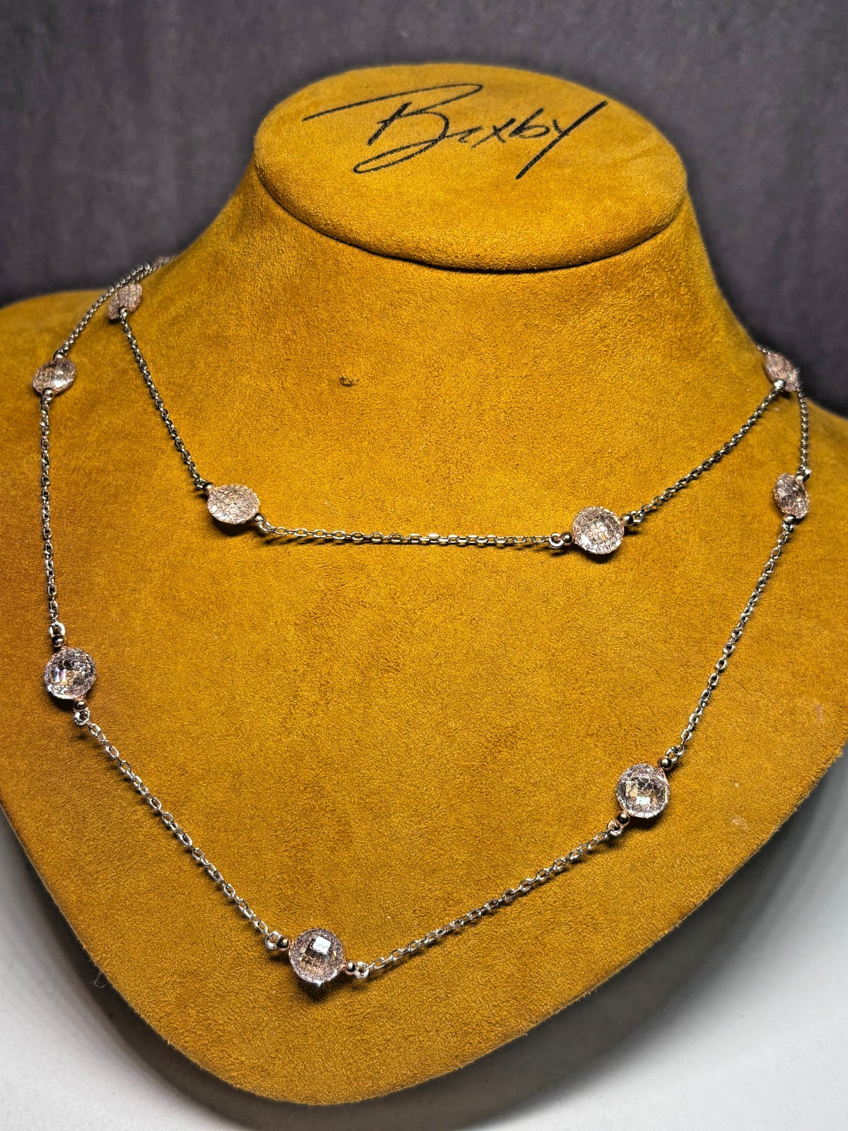 Sterling Silver Rose Quartz Station Necklace 11.4g 36in
