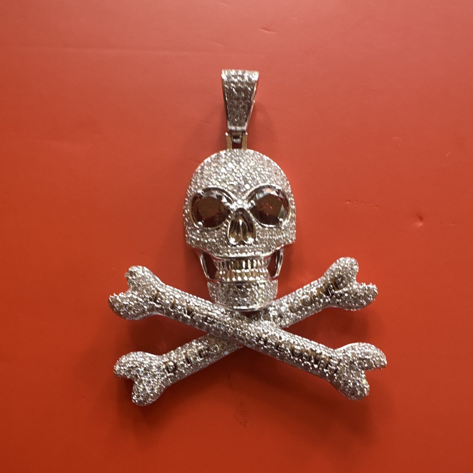 Skull & Crossbones 7.5 Carat Moissanite Pendant Silver Tone W/Rope Chain