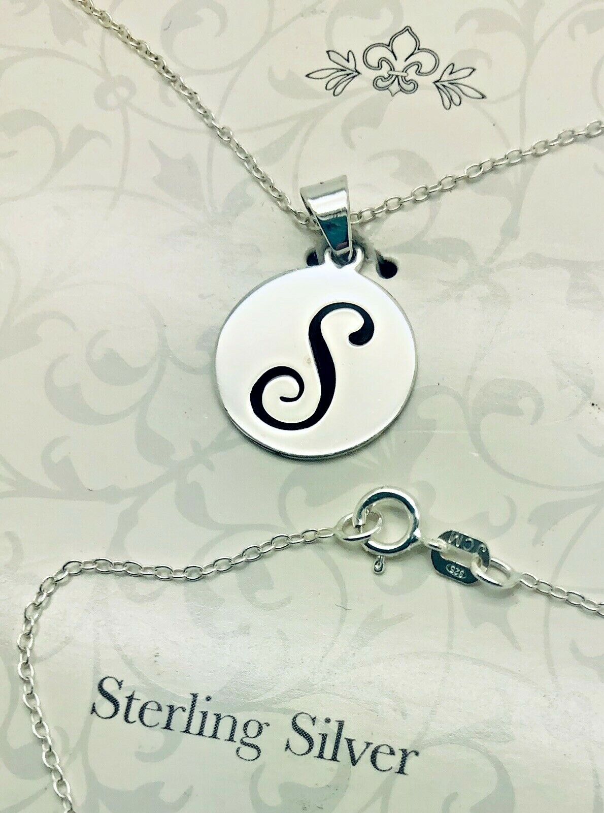 Sterling Silver 925 Pendant Cursive Monogram “S” Necklace Chain tested US Seller