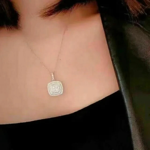 Womens Gift Pendant 1.5Ct Round Lab Created Diamond 14K White Gold Plated Silver