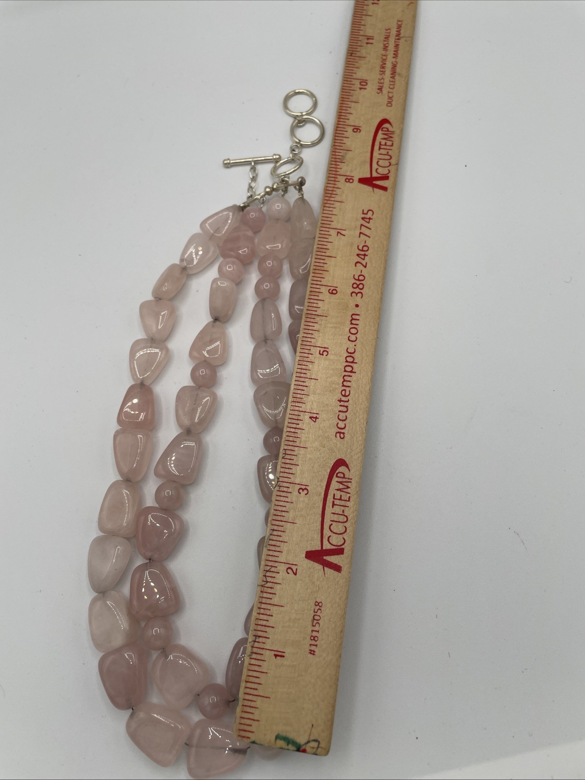 Rose Quartz Necklace Double Strand Crystal Chunky Bead Choker Sterling 925