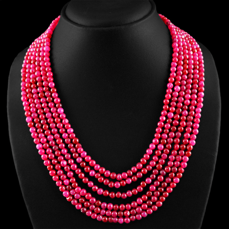 552.65 CTS EARTH MINED 6 STRAND ENHANCED RUBY ROUND BEADS NECKLACE (DG)