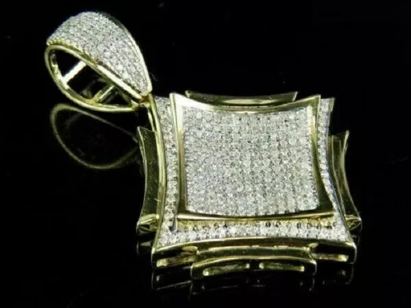 2.00CT Round Cut Lab Created Dimond Men Square Penant 14K Yellow Gold Plated