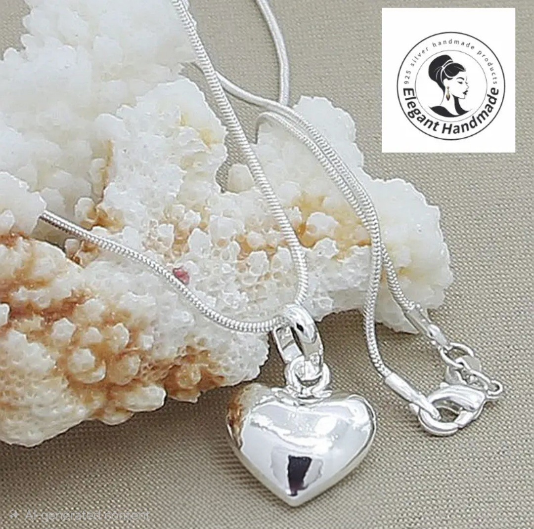 Sterling Silver Heart-Shaped Pendant Necklace 18 ” Gift Free Shipping US Seller