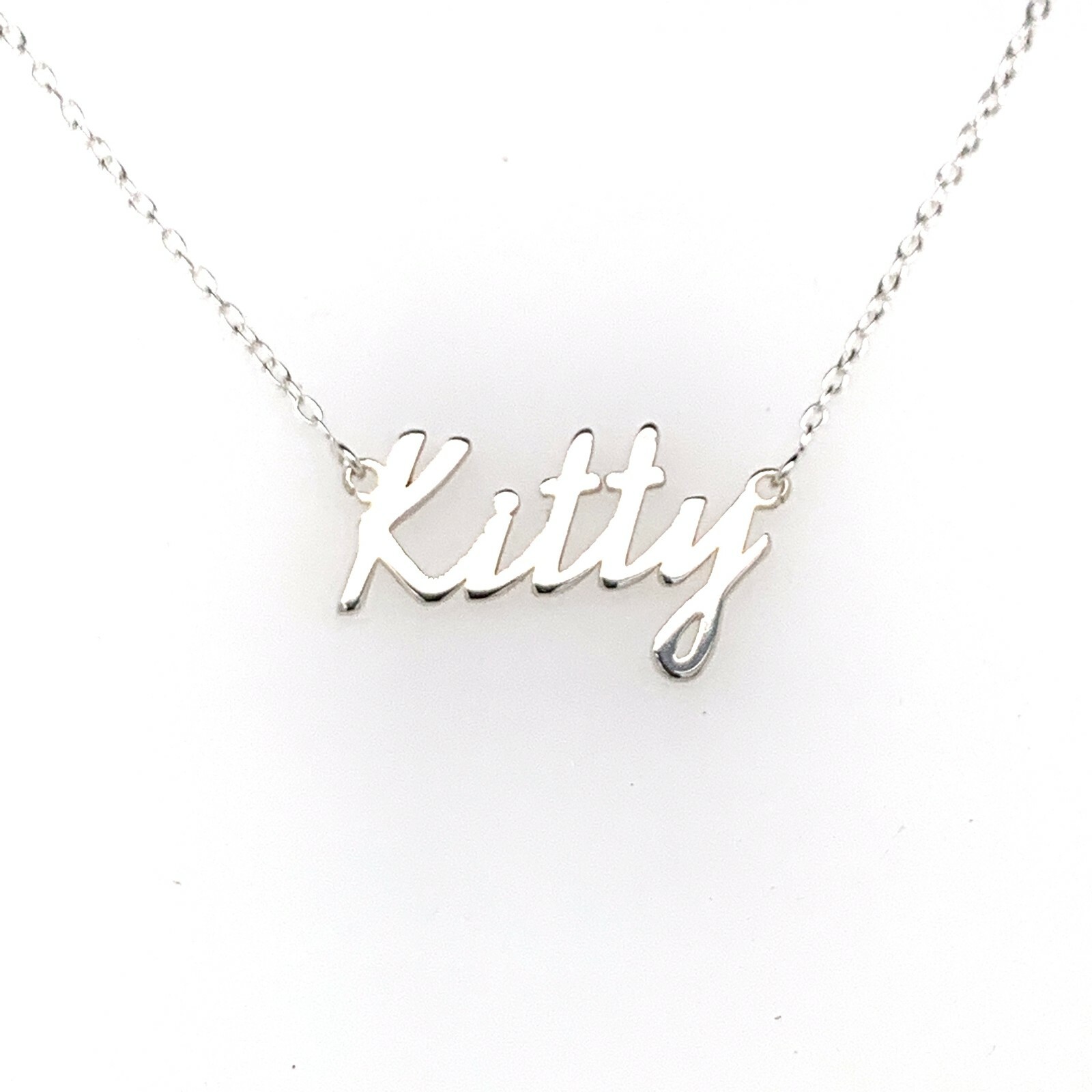 Kitty Name Plate Necklace Pendent Sterling Silver female Personalized Custom