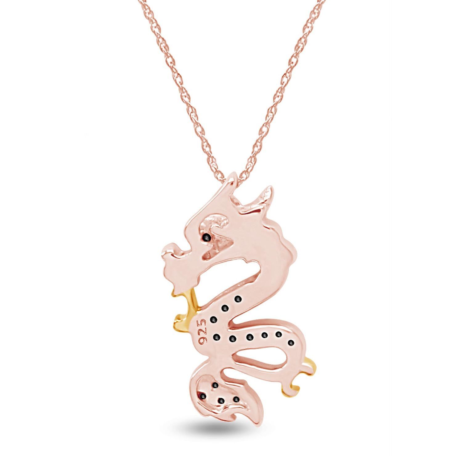 1/8 Ct Real Black Diamond Two Tone Year Of The Dragon Pendant Necklace Sterling