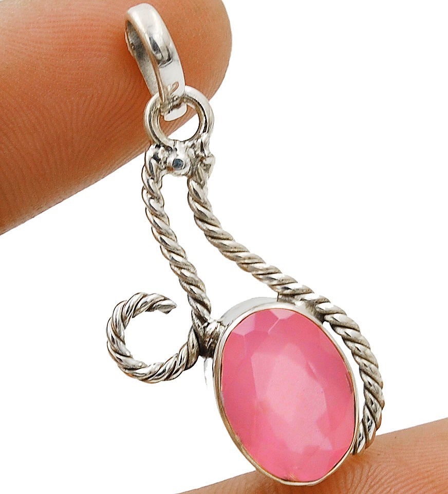 Natural Rose Quartz 925 Sterling Silver Pendant Jewelry 1 1/2” Long @B11-2
