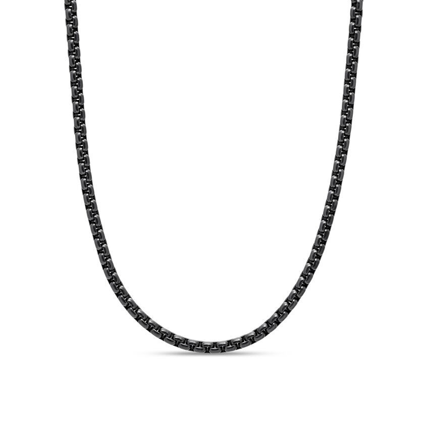 David Yurman 26 Inch Box Chain Necklace in Darkened Stainless Steel, 4mm