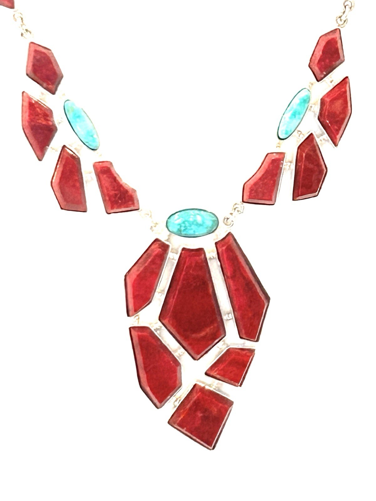Jay King 30th Anniversary Sterling, Red Coral and Turquoise Statement Necklace
