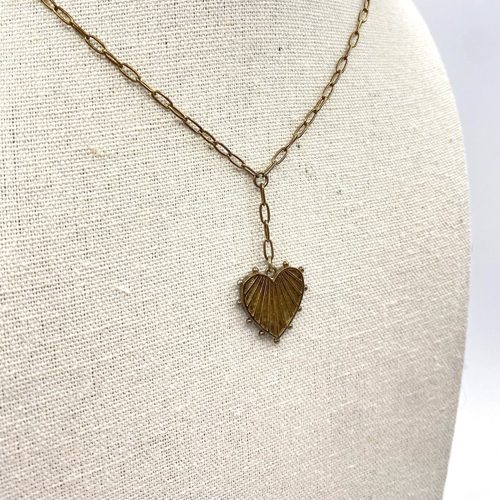 Sterling Silver 925 Spiked Fluted Heart Lariat Pendant Necklace Bronze Tone Goth