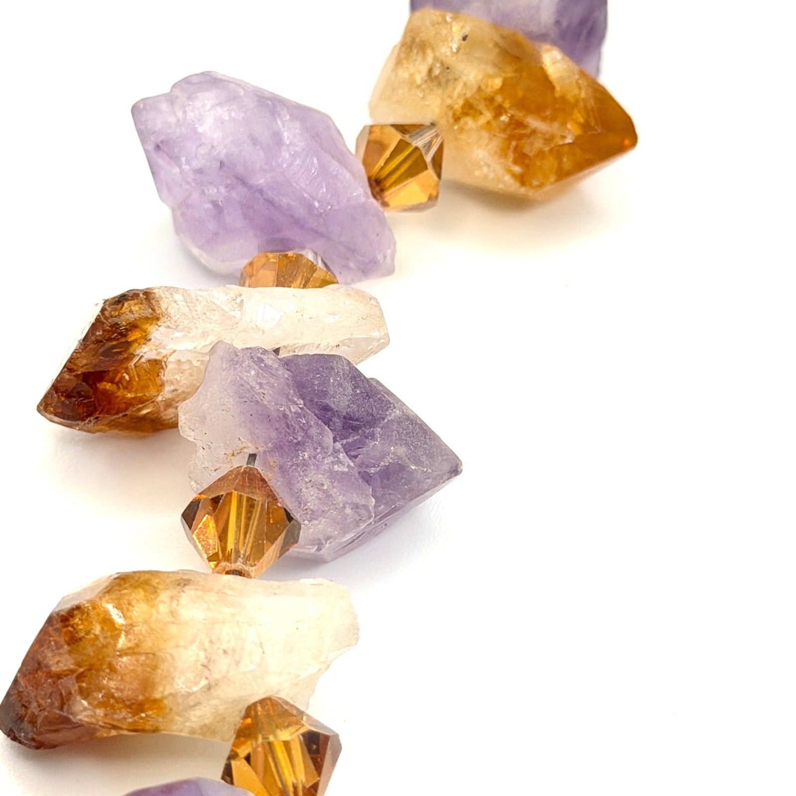 Vintage 90s Raw Amethyst Citrine Large Crystal Copper Heart Toggle Necklace