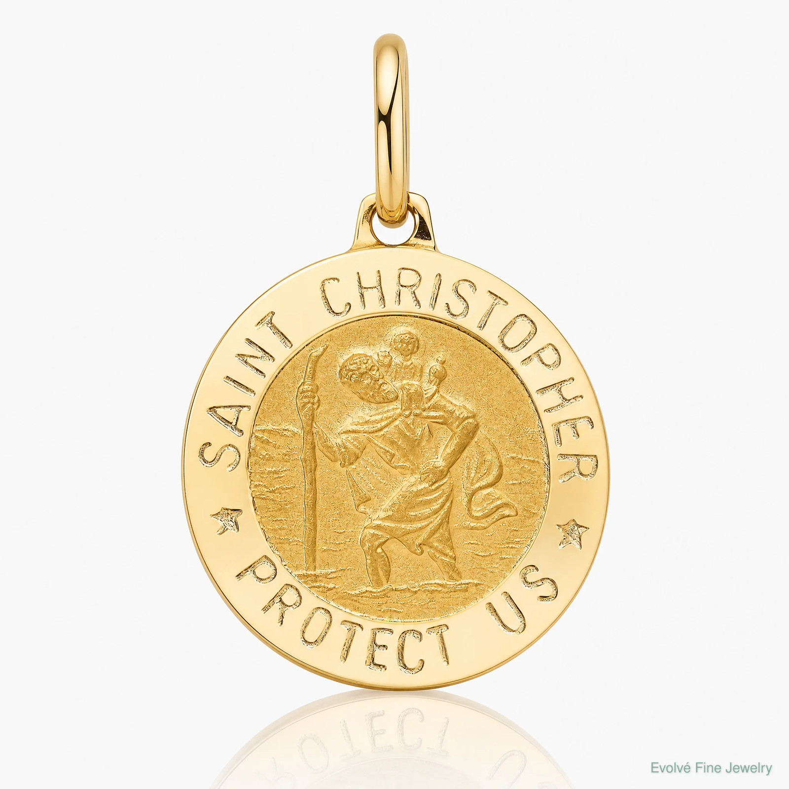 14K Yellow Gold Polished And Satin Round St. Christopher Pendant