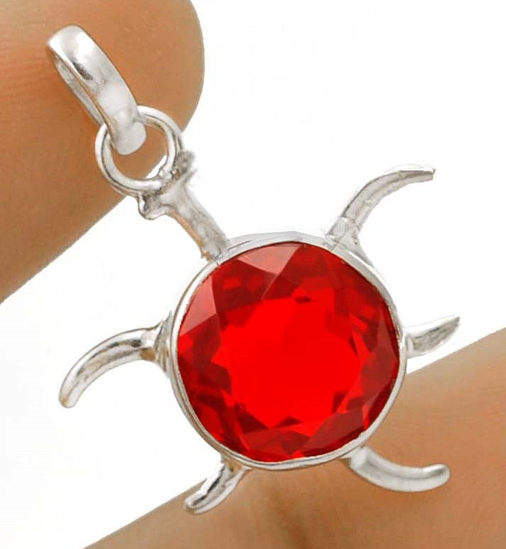 3CT Natural Fire Garnet 925 Solid Sterling Silver Pendant 1 1/2″ Long @B3-2