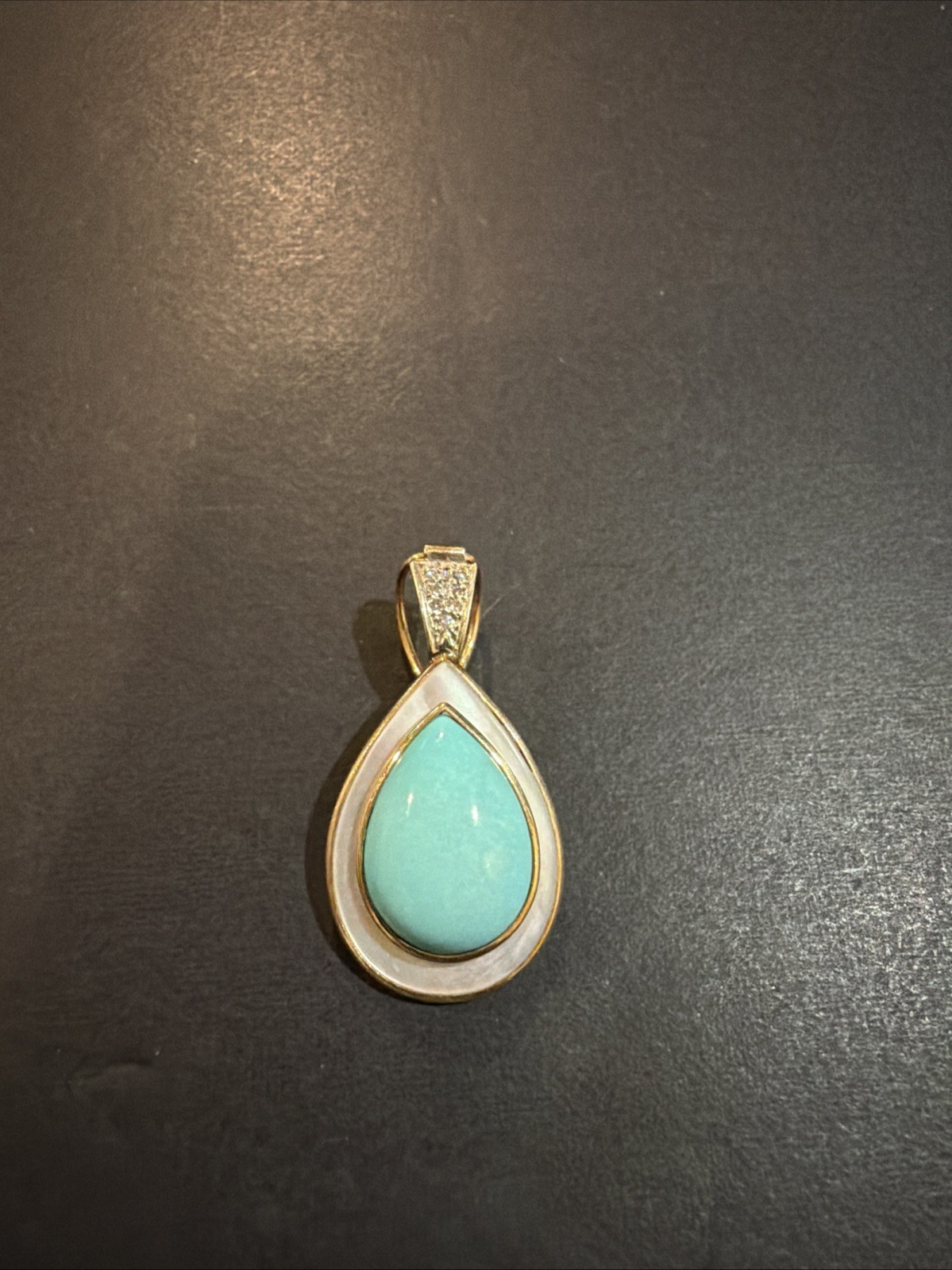 14K Yellow Gold Turquoise MOP & Diamonds Pendant