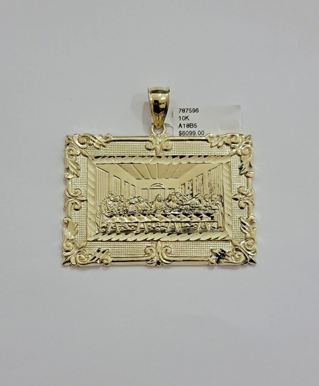 Real 10k Gold Pendant Charm Last Supper Square Jesus 10k Yellow 1.5-3 Inch SALE.