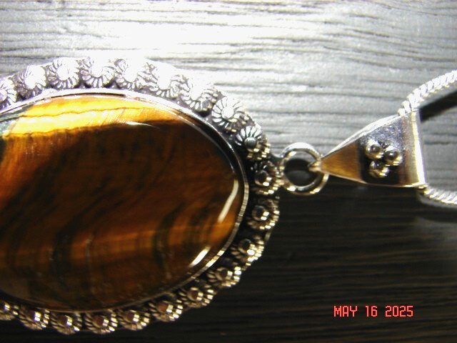 German Silver Tiger’s Eye Cabochon Necklace